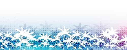 a blue and white background with palm trees vector