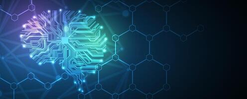 the brain is shown in a circuit board with glowing lines vector