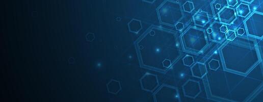 blue background with hexagons and lines vector