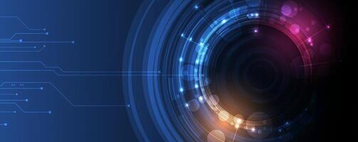 technology background with circuit lines and a blue circle vector