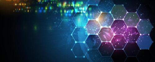 abstract background with hexagonal shapes and glowing lights vector