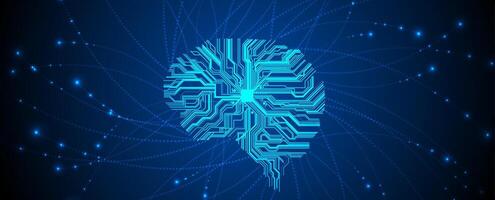 a blue circuit board with a brain on it vector
