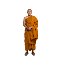 Buddhist monk standing in a formal pose on transparent background png