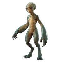 alien with green skin and large clawed hands on transparent background png