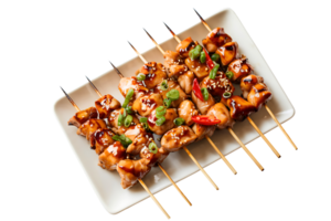 grilled chicken skewers glazed with a savory sauce on transparent background png