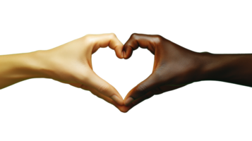 Hands create a vibrant heart shape against a transparent background, symbolizing unity, love, and connection in a diverse world png