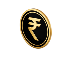 Shiny Golden And Black Rounded Indian Rupees INR Coin 3d Illustration png