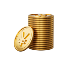3d Stack Of Golden Japanese Yen Coins Shiny Rounded Coins Stack 3d Illustration png
