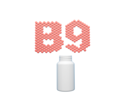 3d esvaziar branco comprimido garrafa com b9 texto fez do arredondado Vitamina b9 comprimidos 3d ilustração png