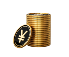 Sleek Golden And Black Japanese Yen Coins Rounded Coins Stack 3d Illustration png