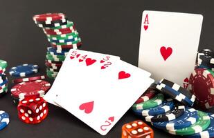 playing chips and playing cards close-up. the view from the top photo