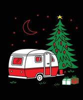 A camper trailer with a christmas tree and presents vector