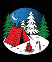 A red tent and candy cane in the snow vector