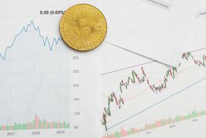 Bitcoin on the charts of exchange trades showing the growth and fall of the crypto currency and virtual money background photo