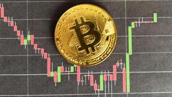 Bull market trend. Cryptocurrency. Bitcoin Stock Growth. Chart shows a strong increase in the price of bitcoin. Investing in virtual assets. Investment platform with charts and bitcoin coin. photo