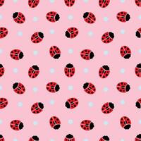 red ladybird seamless pattern with pink background vector