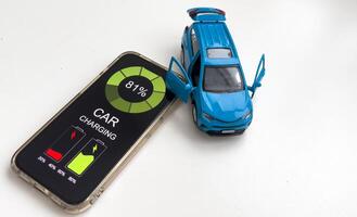 Unlocking car using mobile application on a smart phone. Concept of remote control and car protection through the internet photo