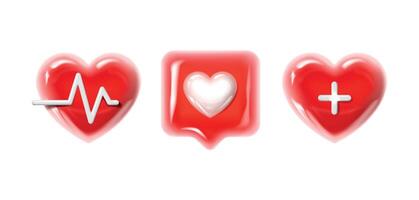 Heart set with white pulse line. Heart pulse, heartbeat, cardiogram. Healthy lifestyle. Beat measurement vector