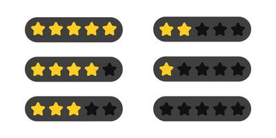 Graphic star rating icon set. collection for online rankings and user reviews, successful service evaluations. Yellow stars in black bubbles. vector