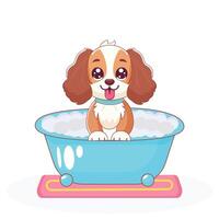 cute puppy in bath isolated on white background vector