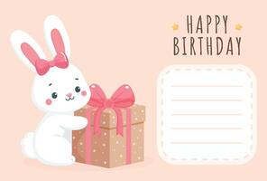 Happy Birthday postcard design with cute bunny and copy space place for text vector