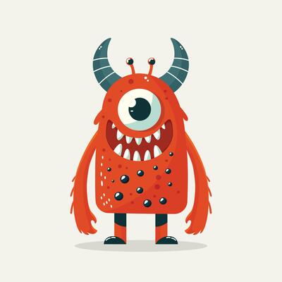cartoon orange monster isolated on white background flat design