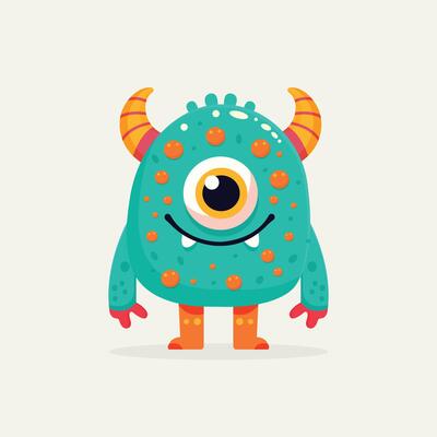 Blue cartoon monster isolated on white backgroun flat illustration