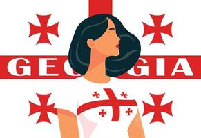 Georgian girl in white t shirt on background with georgian flag vector