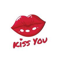 red lips sticker with kiss you text isolated on white background vector