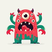 pink cartoon monster with many eyes isolated on white background flat design vector