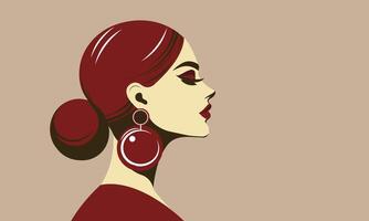 profile of an elegant girl with collected hair with red lipstick and hair vector