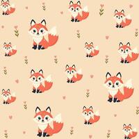 seamless pattern design with cute fox flat illustration vector