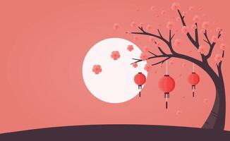 sakura and moon wallpaper design vector