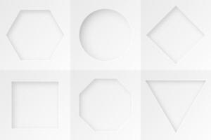 3D white geometric frames background set. Perforated shape on bright space. Soft colors decoration. Modern graphic design element with cutout style concept for banner, flyer, card, or brochure cover vector