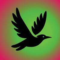 a black bird flying on a red and green background vector