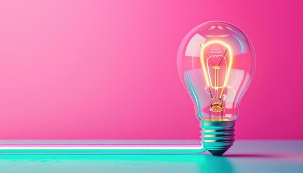 Glowing light bulb on colorful background. photo