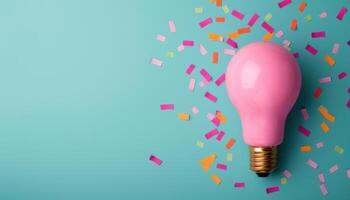 Colorful light bulb with festive confetti. photo