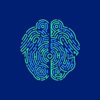 concept of neurology or deep learning, graphic of brain shape combined with fingerprint pattern vector