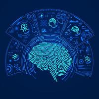 concept of medical brain health or deep learning, graphic of fingerprint brain with neuroscience interface vector
