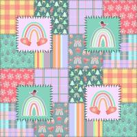 Christmas Boho Rainbow Patchwork Style Seamless Pattern vector