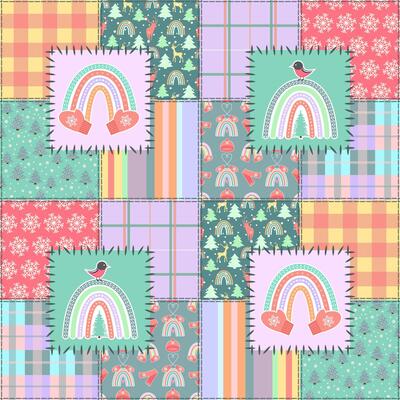 Christmas Boho Rainbow Patchwork Style Seamless Pattern