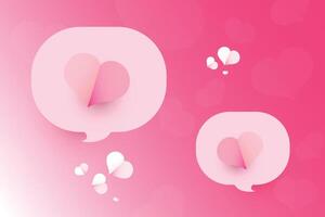 Paper cut elements in shape of heart on speech bubble frame has free space.and pink sweet background. symbols of love for Happy Valentines Day, birthday greeting card design. vector