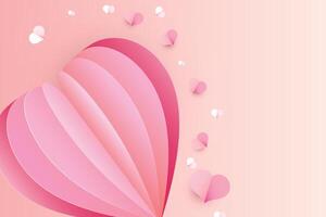 Paper cut elements in shape of heart on rectangular frame has free space.and pink sweet background. symbols of love for Happy Valentines Day, birthday greeting card design. vector
