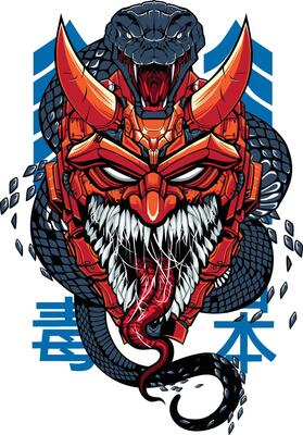 japanese mecha oni mask wirh viper snake