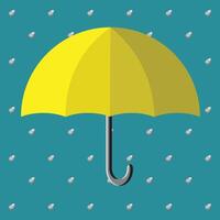 Yellow umbrella with raindrops, weather or climate element vector