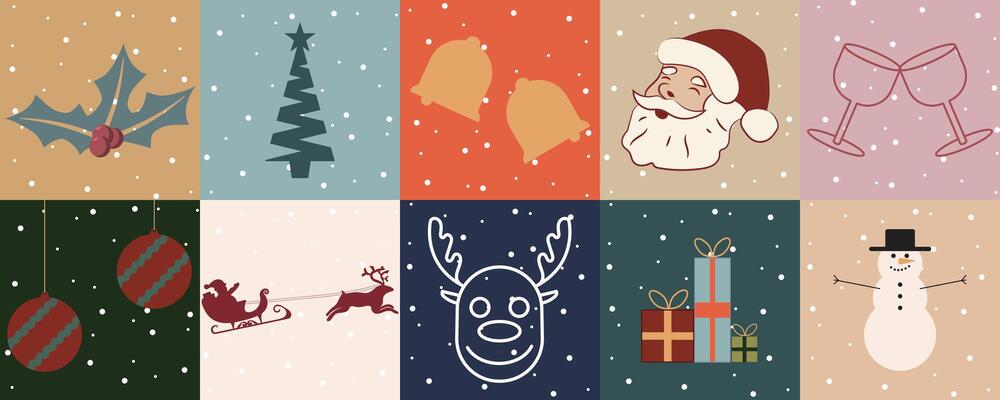 Set of Christmas card, gift tag or invitation designs, quality festive illustrations in a muted colour scheme