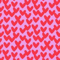 Red hearts irregular seamless pattern. Red doodle heart on pink background. Holiday romantic design for Valentine day. vector