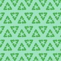 Ecology seamless pattern. Recycle icon repeat on green. Eco protection concept. For cover, wrapping paper, textile print. vector