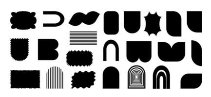 Collection of black brutal contemporary elements. Frames, arches and other shapes. Abstract geometric Y2K Brutalist shapes inspired by Bauhaus and Memphis design. on white background vector