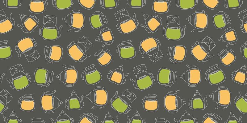 Pattern seamless, glass teapots with tea. Drawings, doodles. Tea in teapots. Healthy warming hot drink. Winter season. Repeated template.
